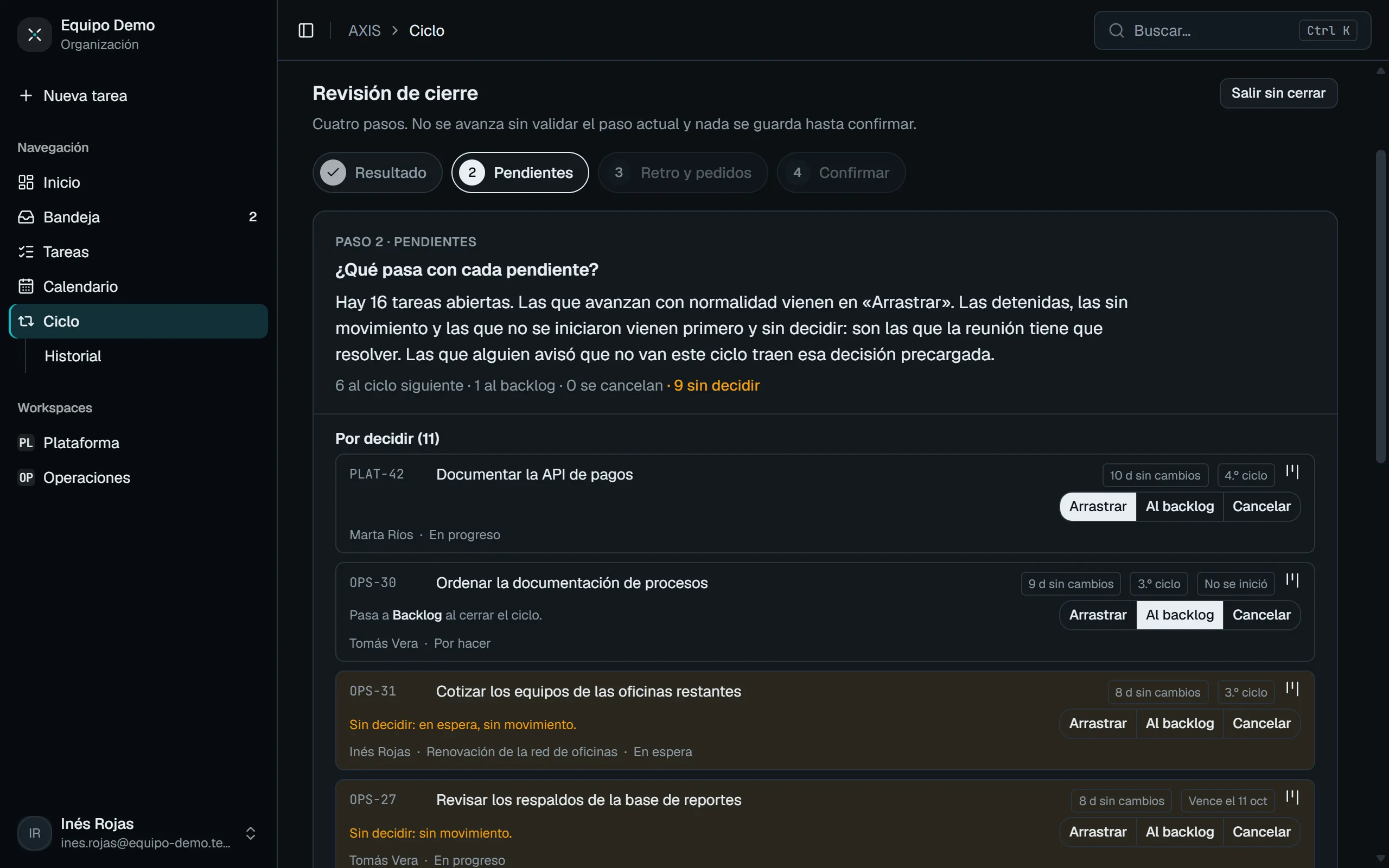 Cierre: ¿Qué pasa con cada pendiente?
